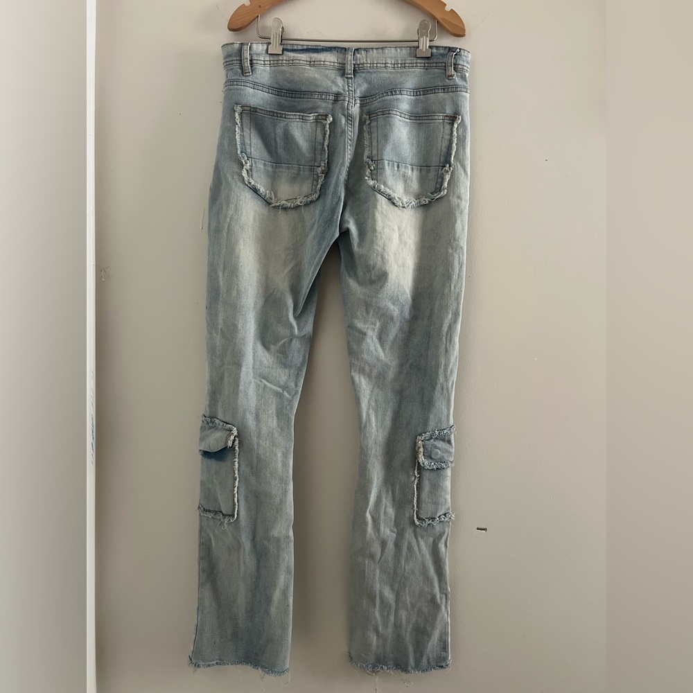 Nova Men Light Acid Vintage Wash Straight Cargo Jean Sz 32 - Picture 3 of 4